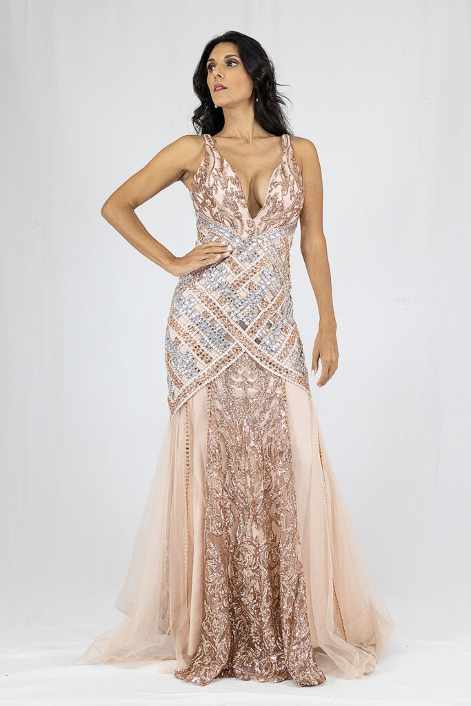 Vestido de Festa Salmão Claro com Bordado